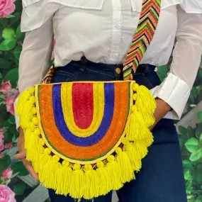 Rainbow Yellow Mexican Palm Purse with tassels