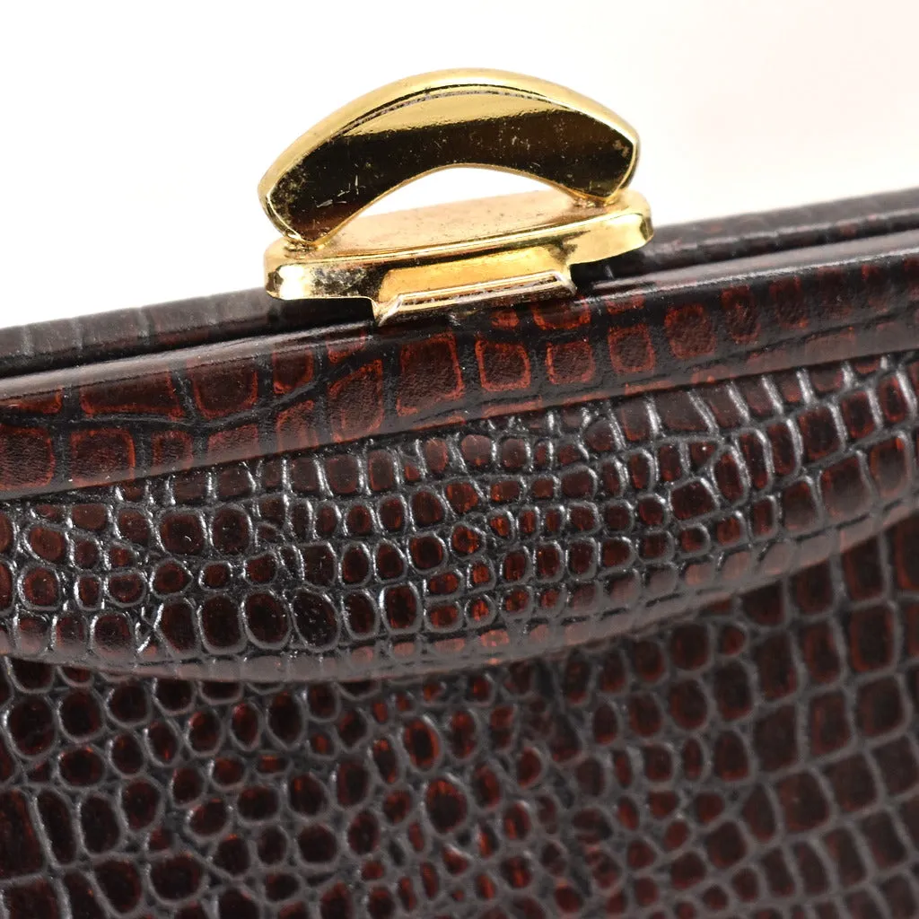 1950s Brown Faux Snakeskin Bag