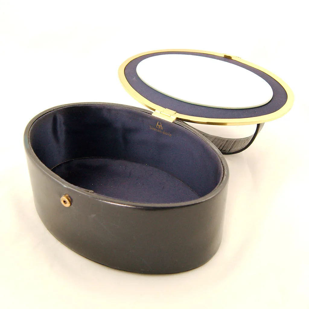 1950s Navy Leather Oval Box Bag