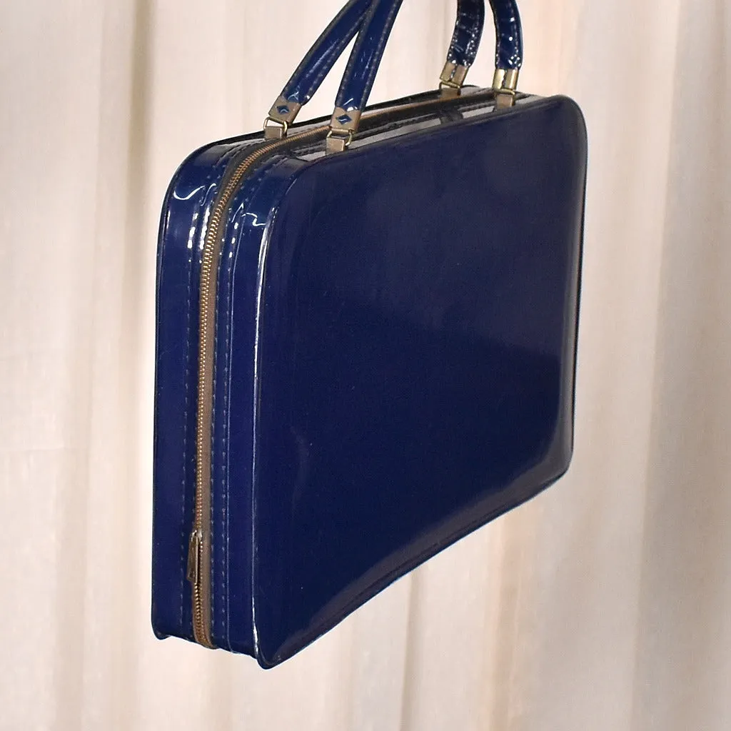 1950s Navy Patent Suitcase Bag