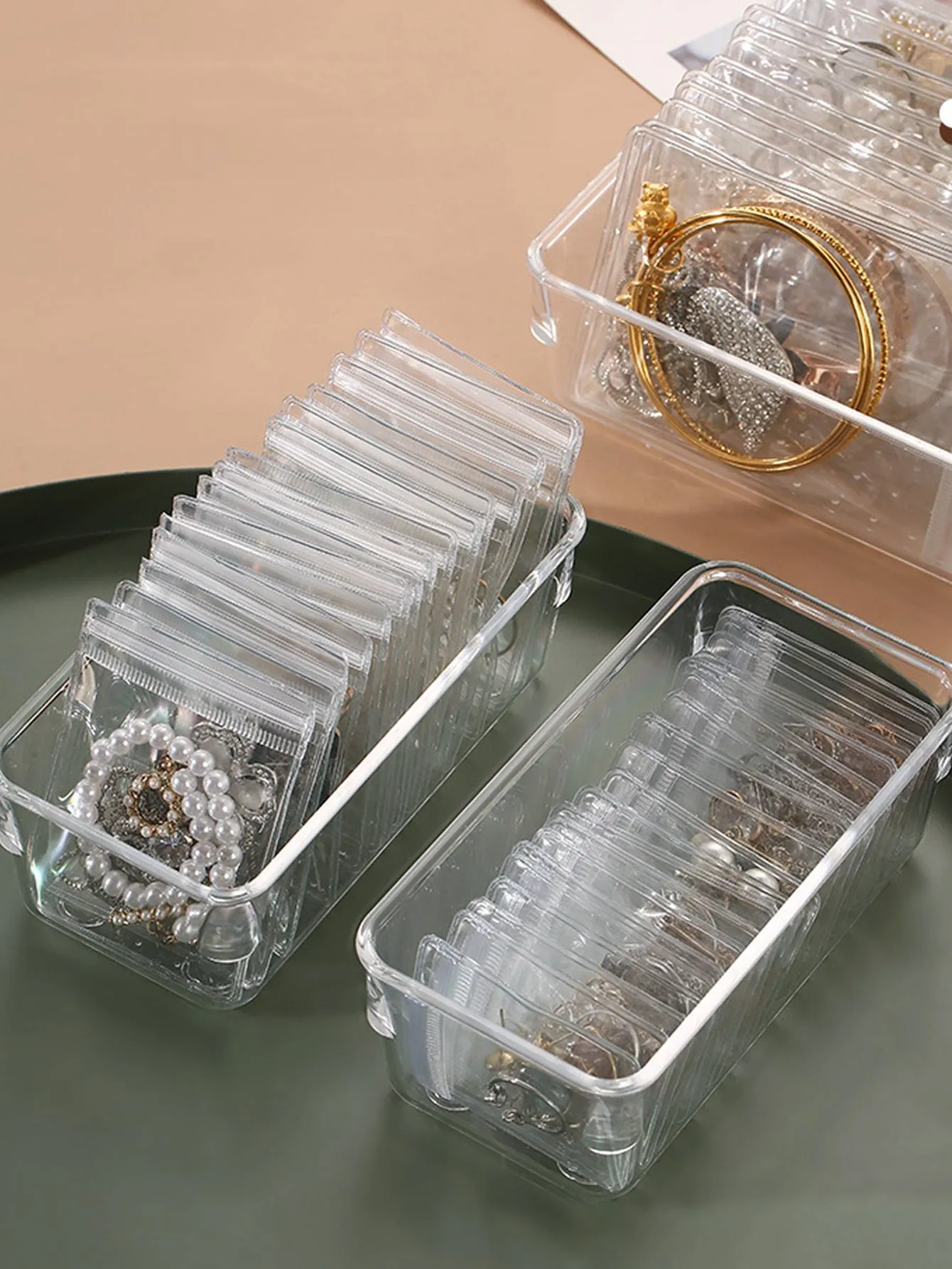 1pc Clear Jewelry Box & 20pcs Storage Bag