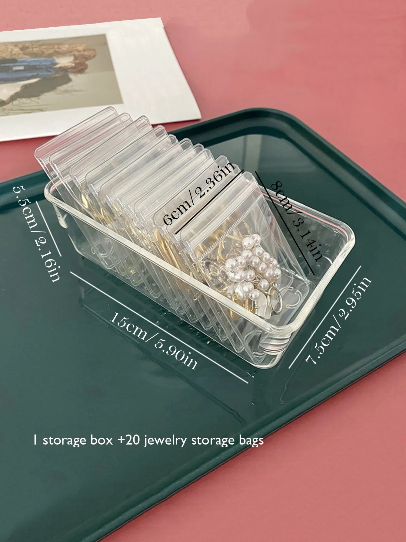 1pc Clear Jewelry Box & 20pcs Storage Bag