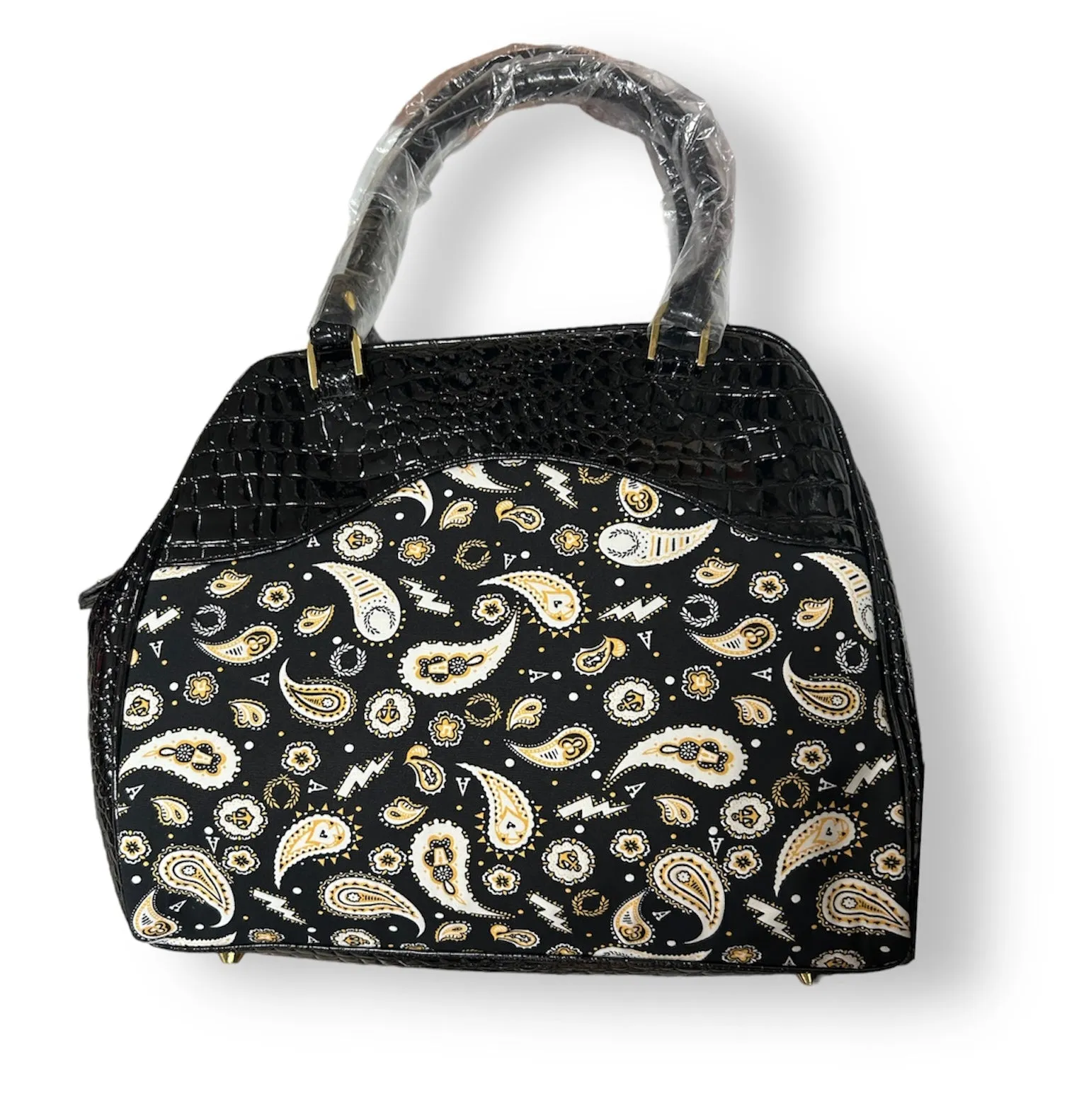 Amy Winehouse Black Printed Paisley Bag