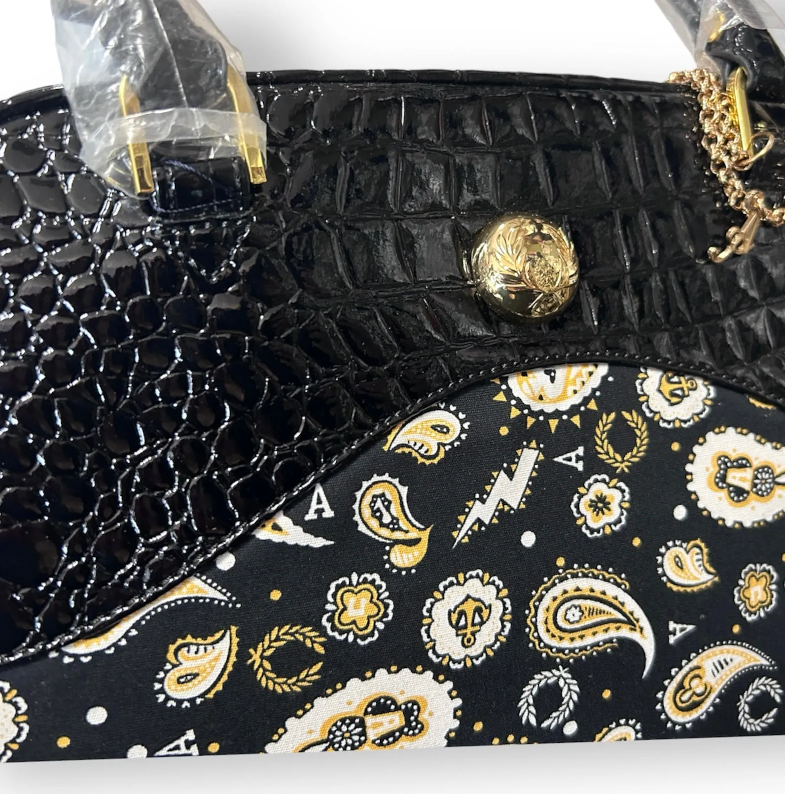 Amy Winehouse Black Printed Paisley Bag