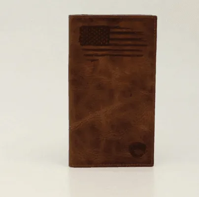 Ariat Brown Stitched Flag Rodeo Wallet Checkbook Cover A3545802