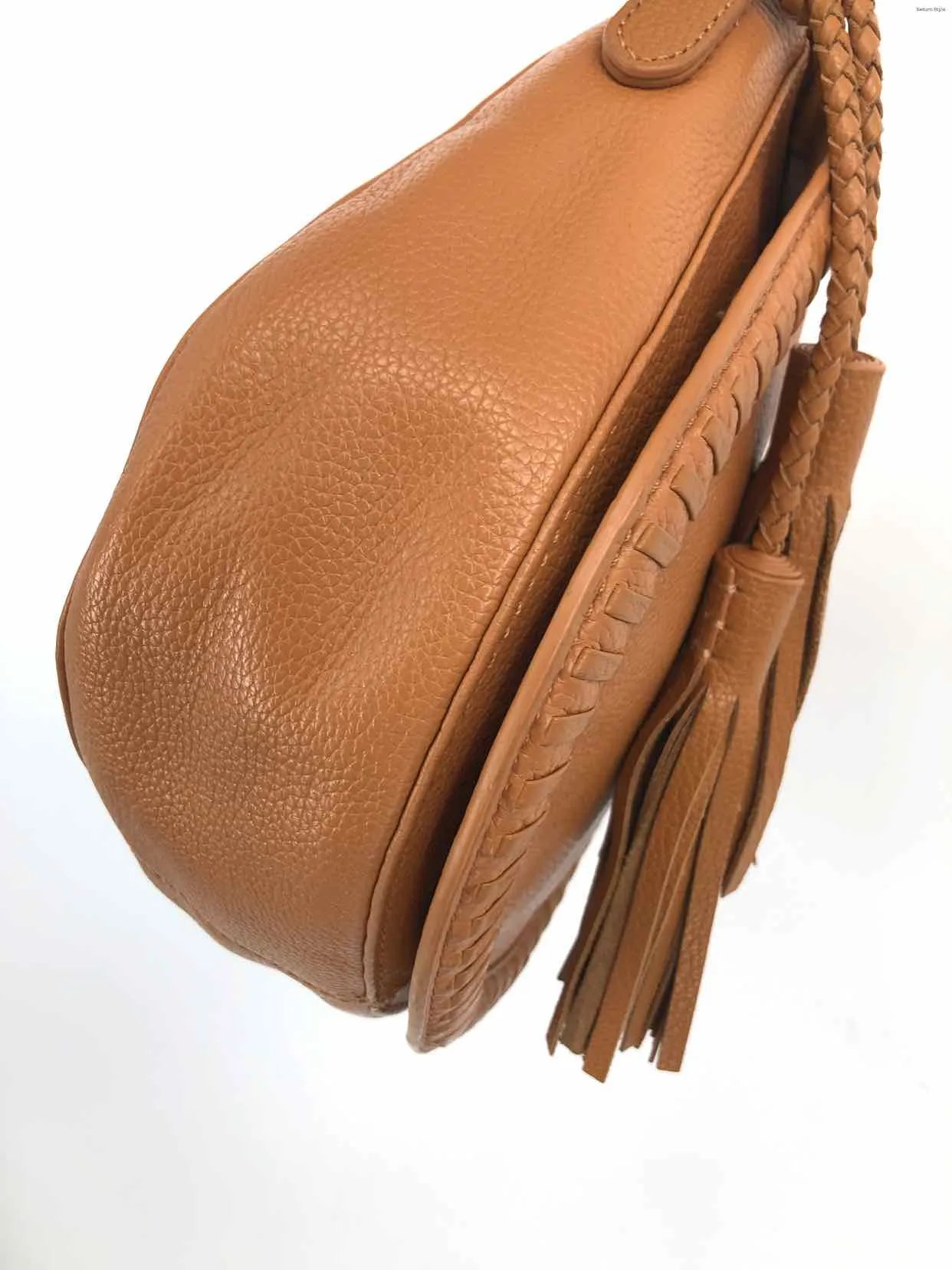 BARNEY'S Tan Pebbled Leather Pre Loved Crossbody Purse