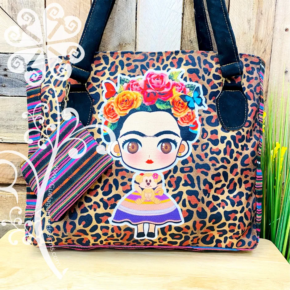 Black Mix Frida Purse Set- Leopard Style