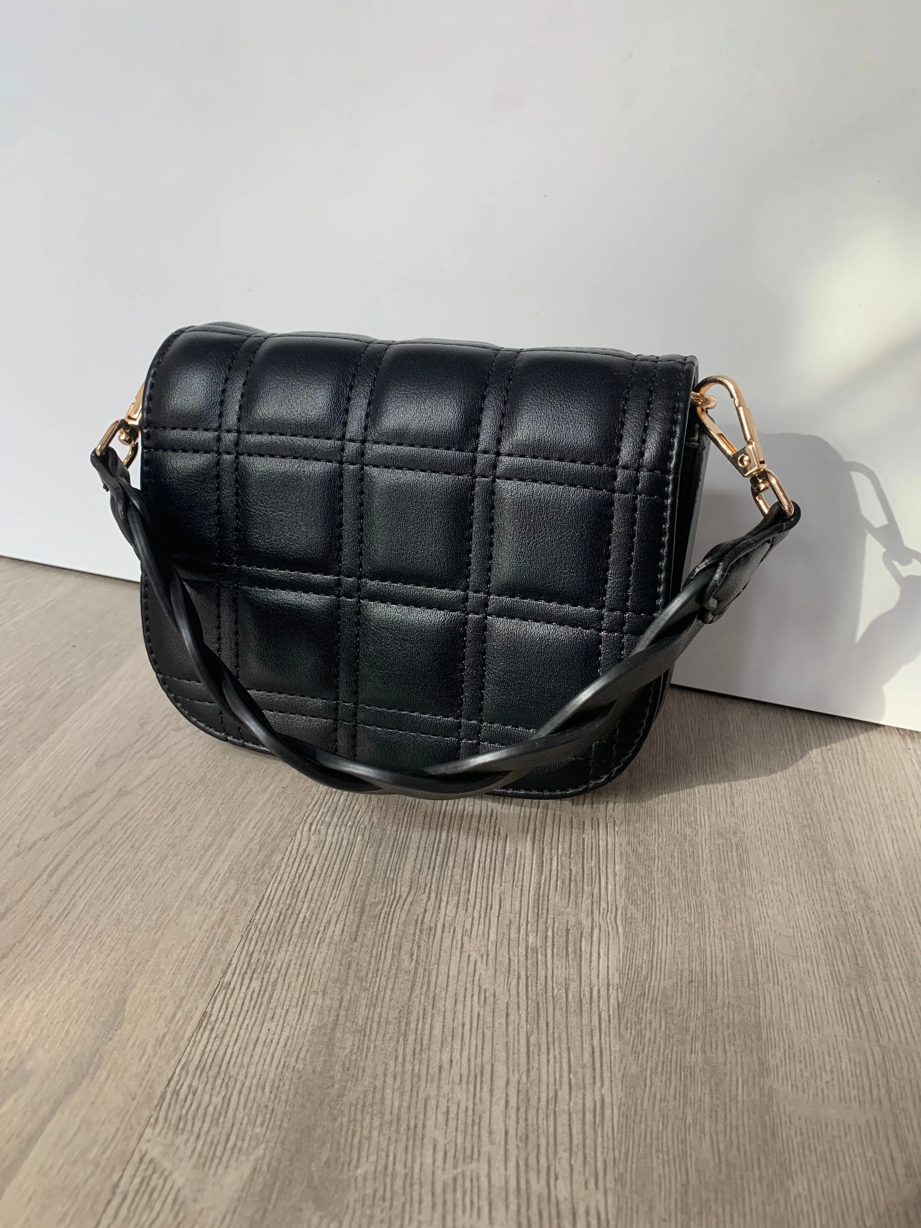 Black Quilted Braided Strap Purse