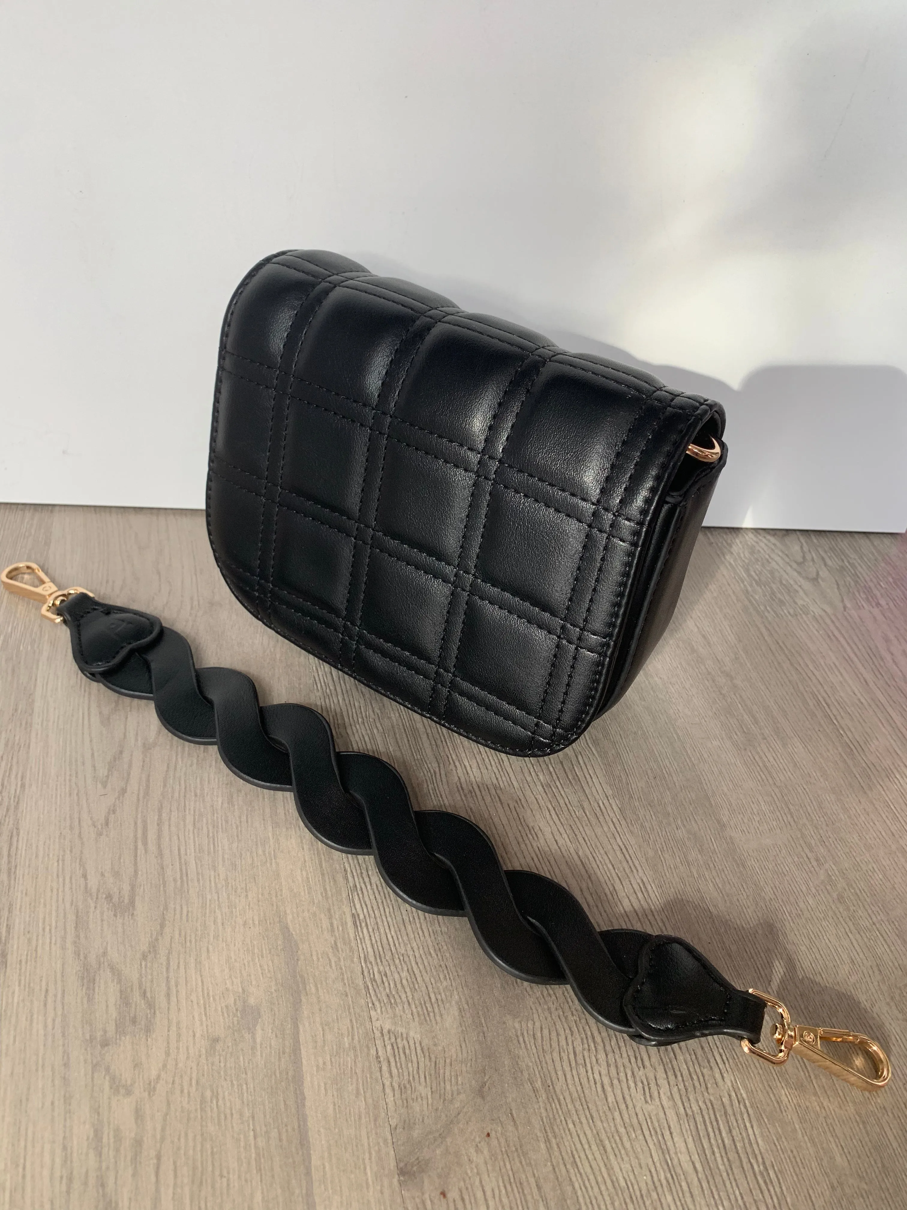 Black Quilted Braided Strap Purse