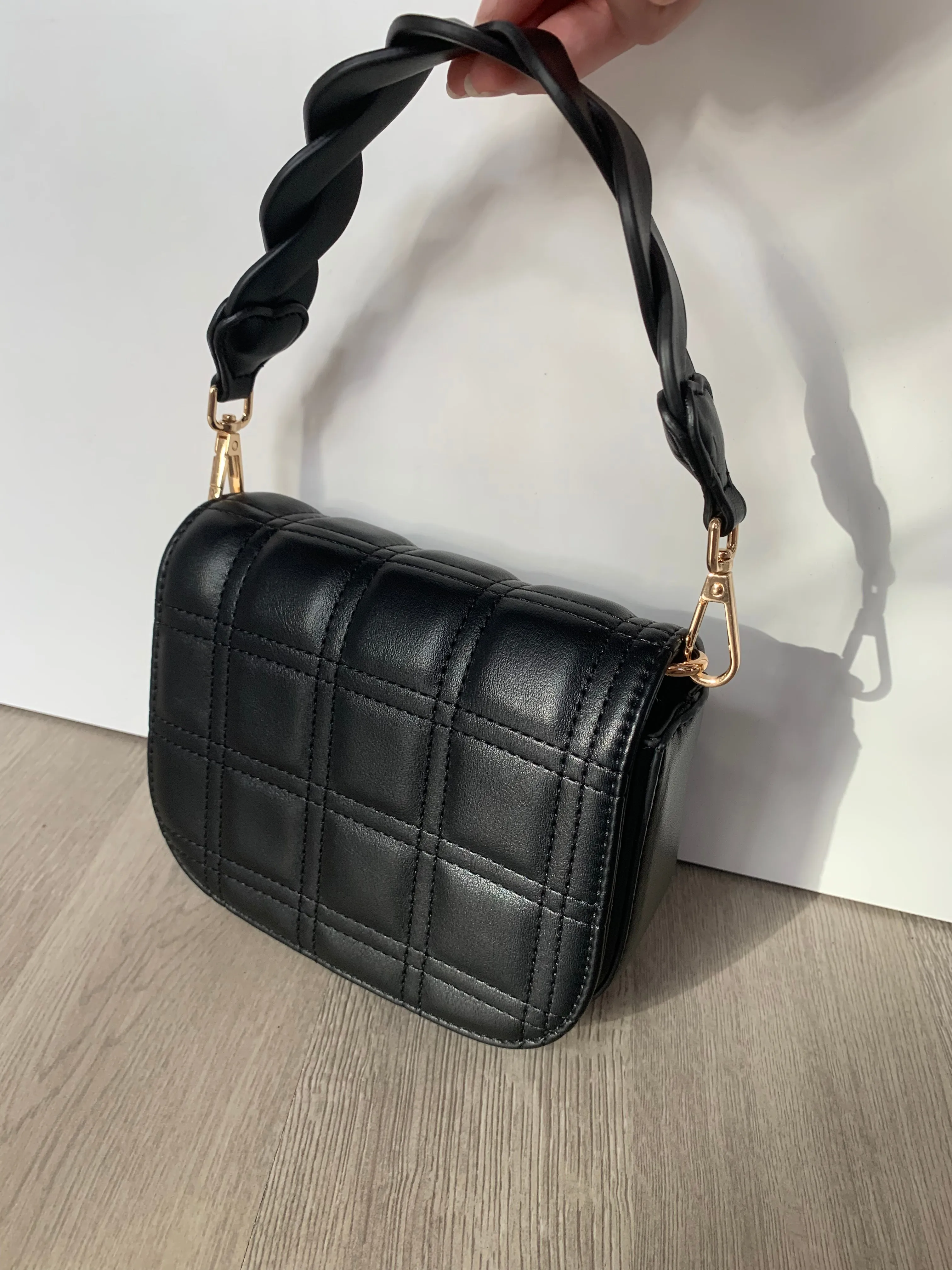 Black Quilted Braided Strap Purse