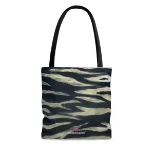 Black Tiger Striped Tote Bag, Animal Print Premium Square 13"x13", 16"x16", 18"x18" Premium Quality Market Tote Bag - Made in USA