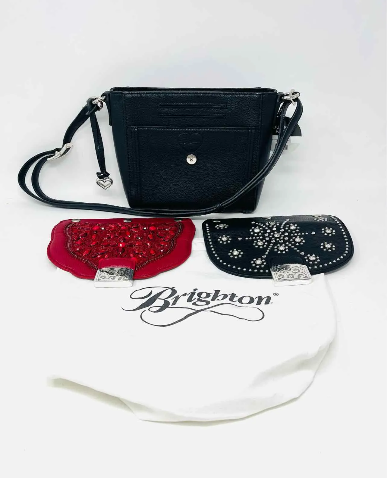 Brighton Bk/Wh/Rd Rhinestones Leather NEW Designer Crossbody Purse