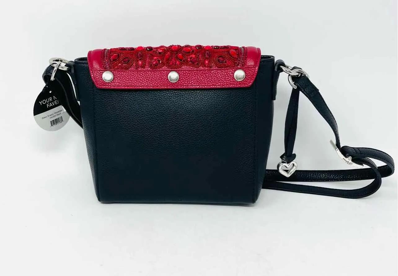 Brighton Bk/Wh/Rd Rhinestones Leather NEW Designer Crossbody Purse