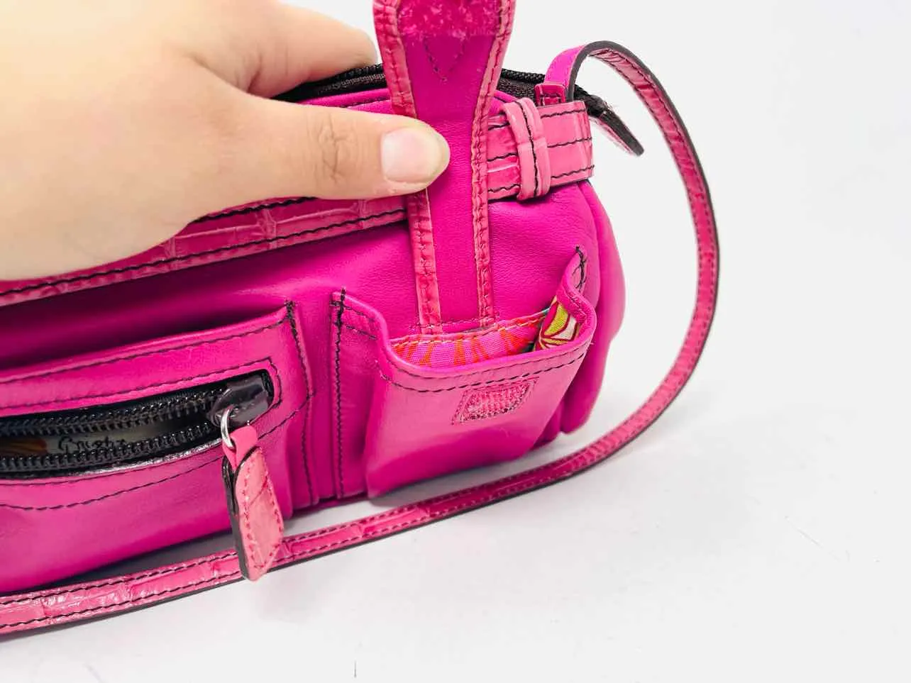 Brighton Fuchsia Reptile Leather Designer Crossbody Purse