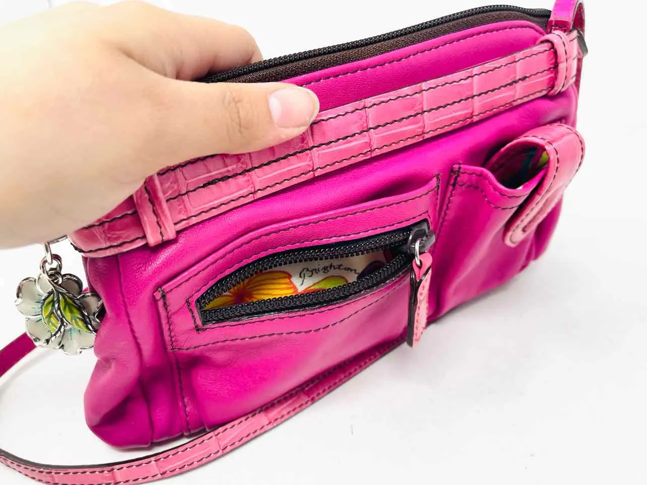 Brighton Fuchsia Reptile Leather Designer Crossbody Purse