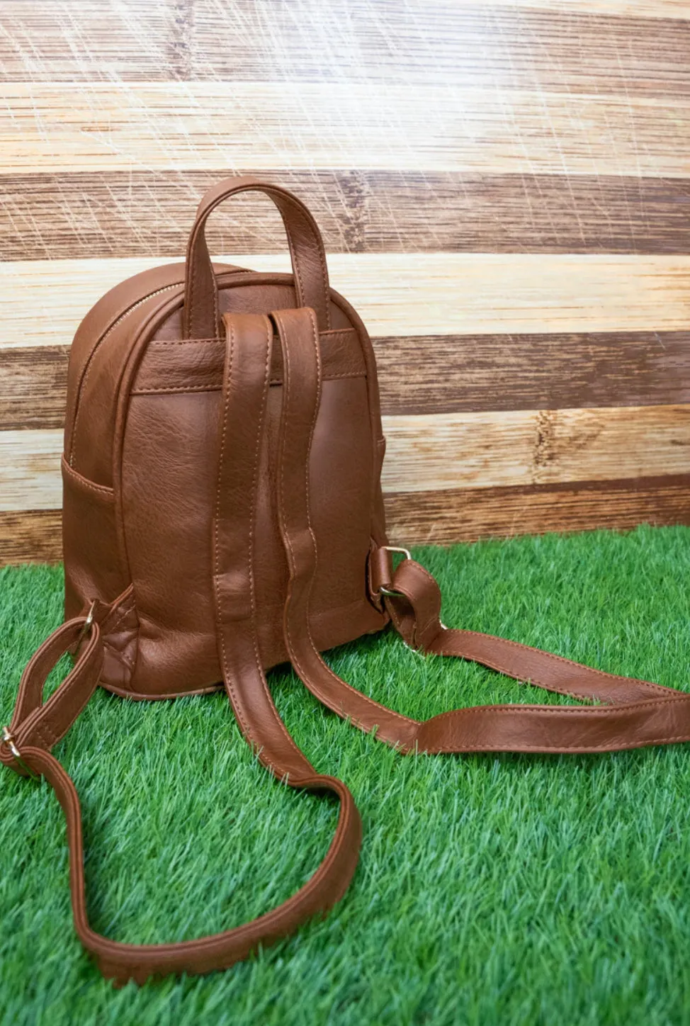 Brown Faux Leather Small Backpack