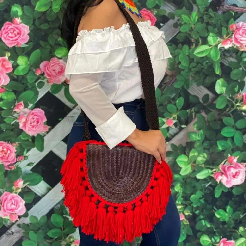 Burgundy & Red Mexican Palm Purse with tassels