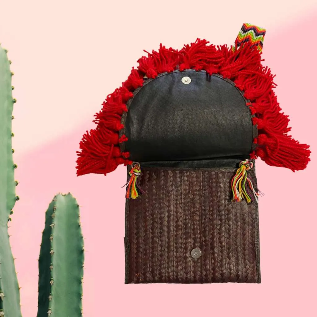 Burgundy & Red Mexican Palm Purse with tassels