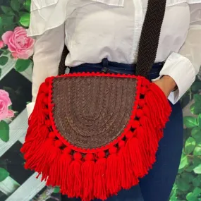 Burgundy & Red Mexican Palm Purse with tassels