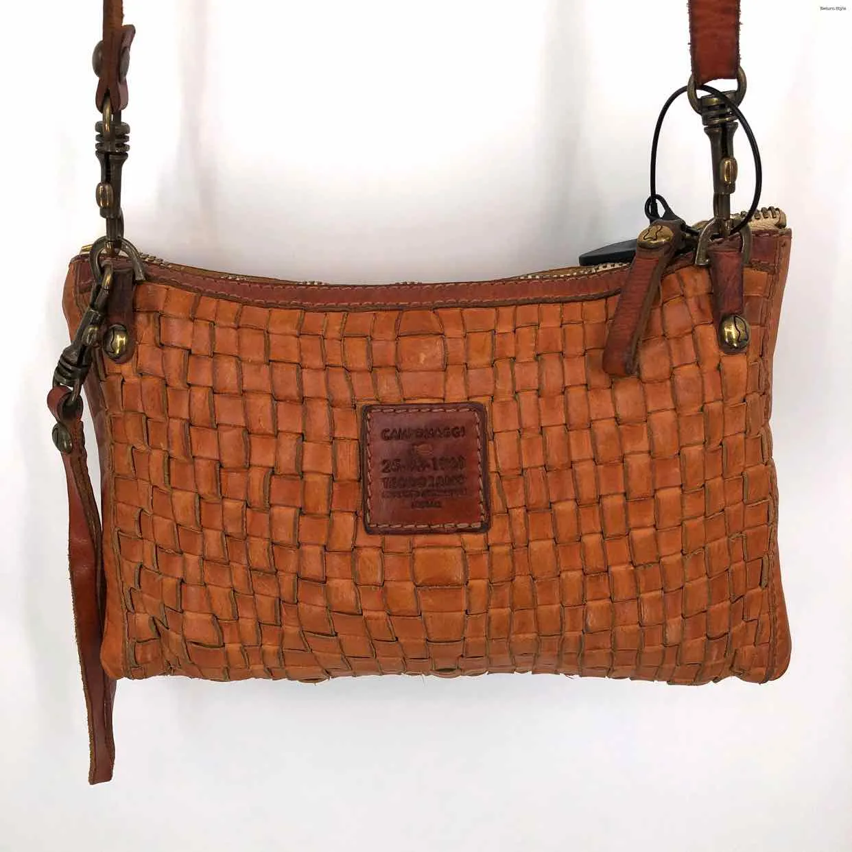 CAMPOMAGGI Caramel Brown Leather Pre Loved Woven Crossbody Purse