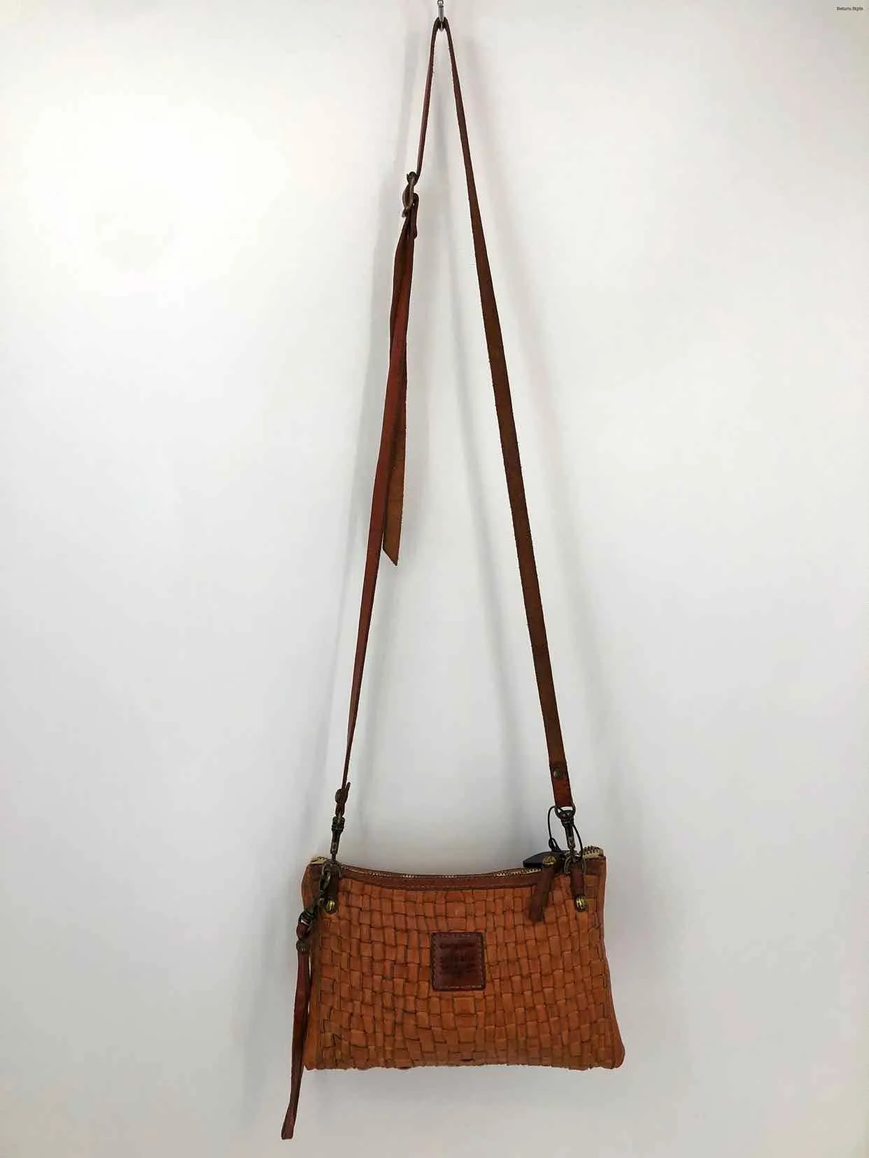 CAMPOMAGGI Caramel Brown Leather Pre Loved Woven Crossbody Purse