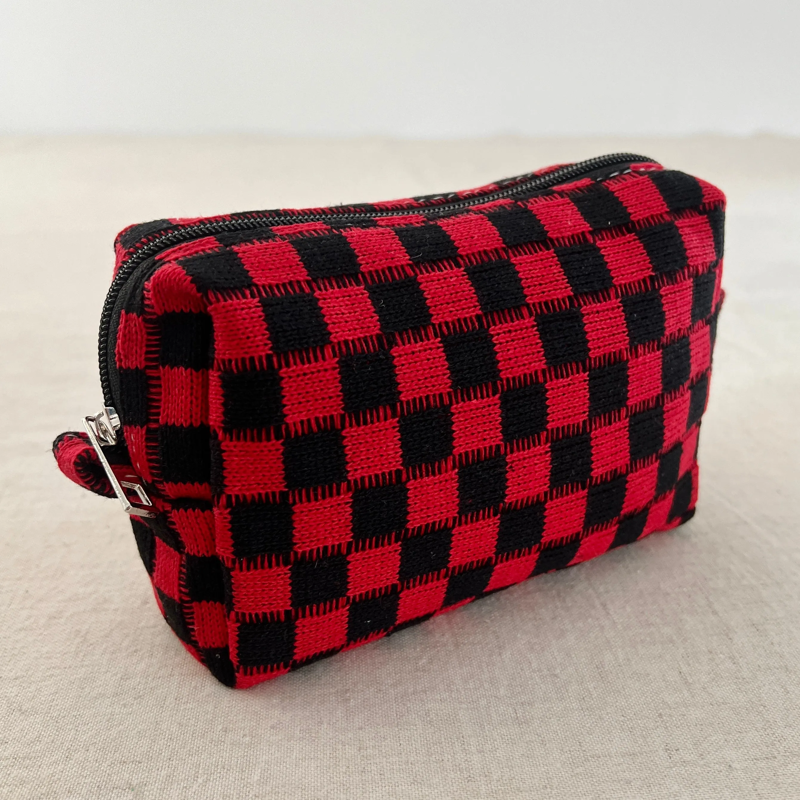 Checkerboard Cosmetic Bag - Black/Red