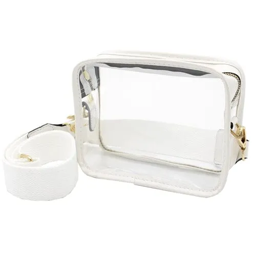 Clear Camera Crossbody Stadium Purse with White Accents