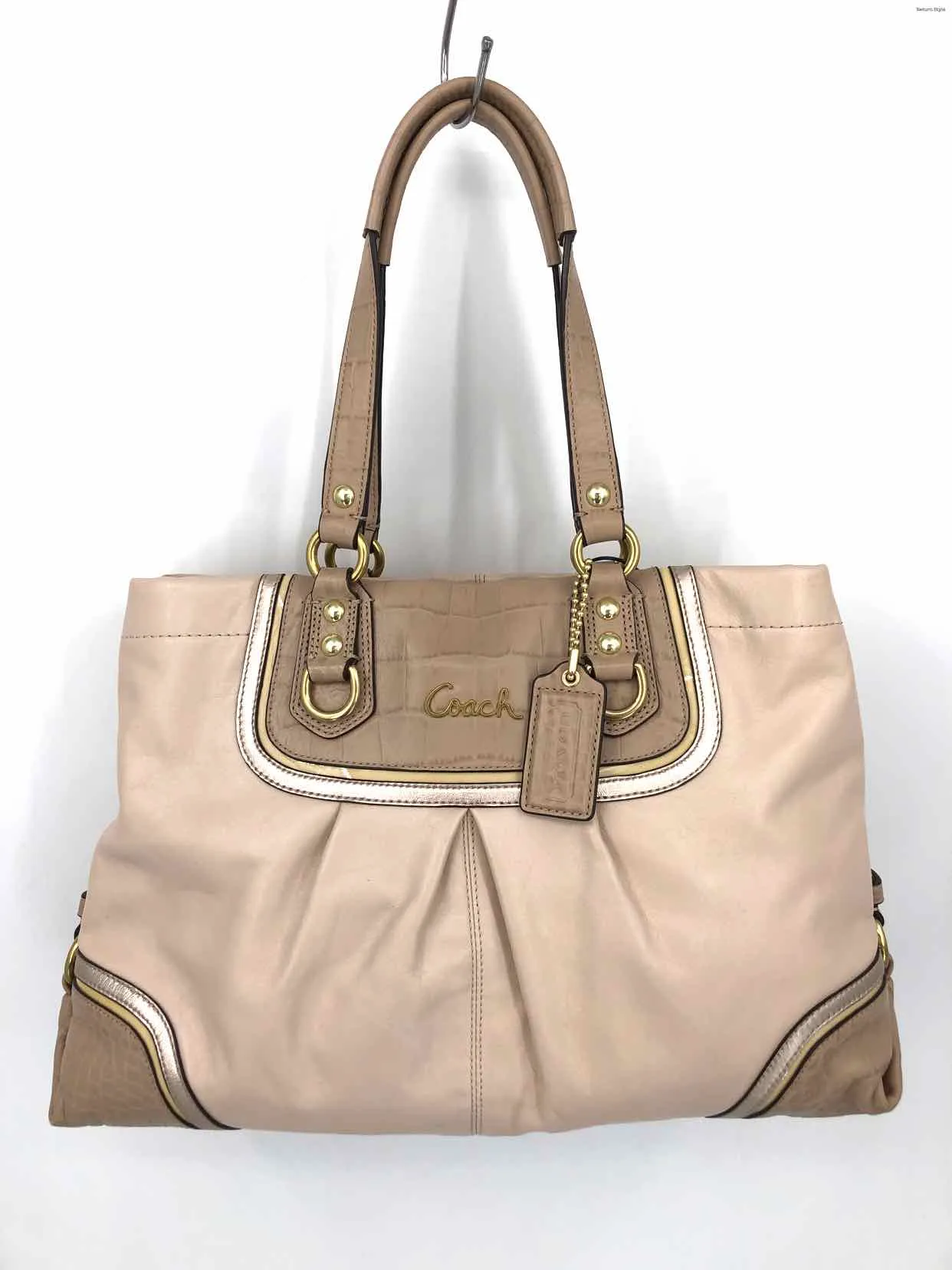 COACH Beige Leather Pre Loved Tote Purse