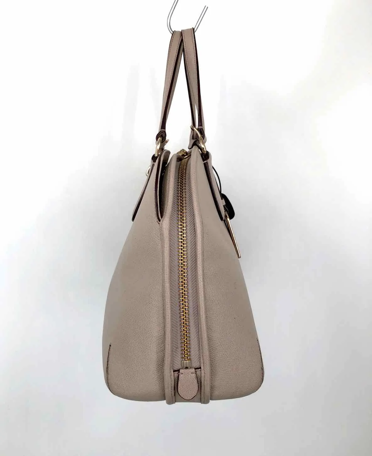 COACH Beige Silver Leather Pre Loved Bowler Purse