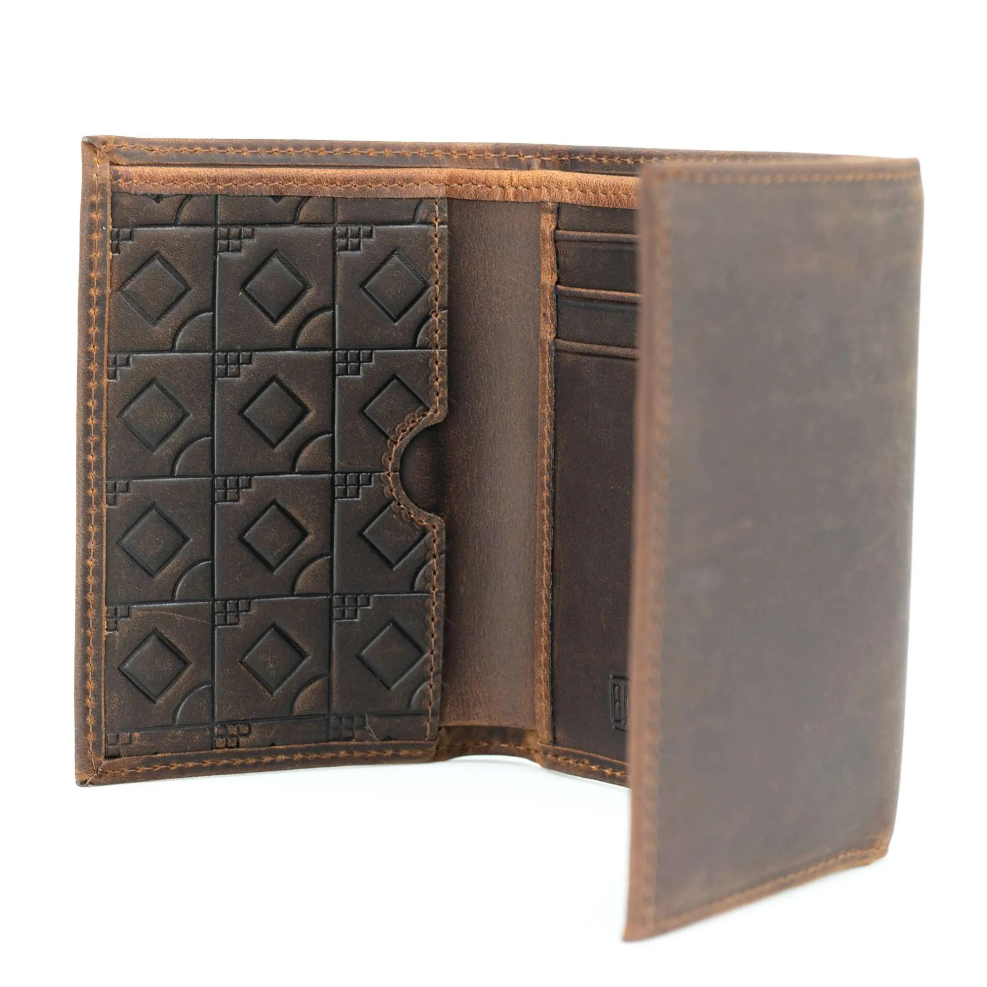 Flag Man Badge Trifold Glove Leather Wallet - Oak