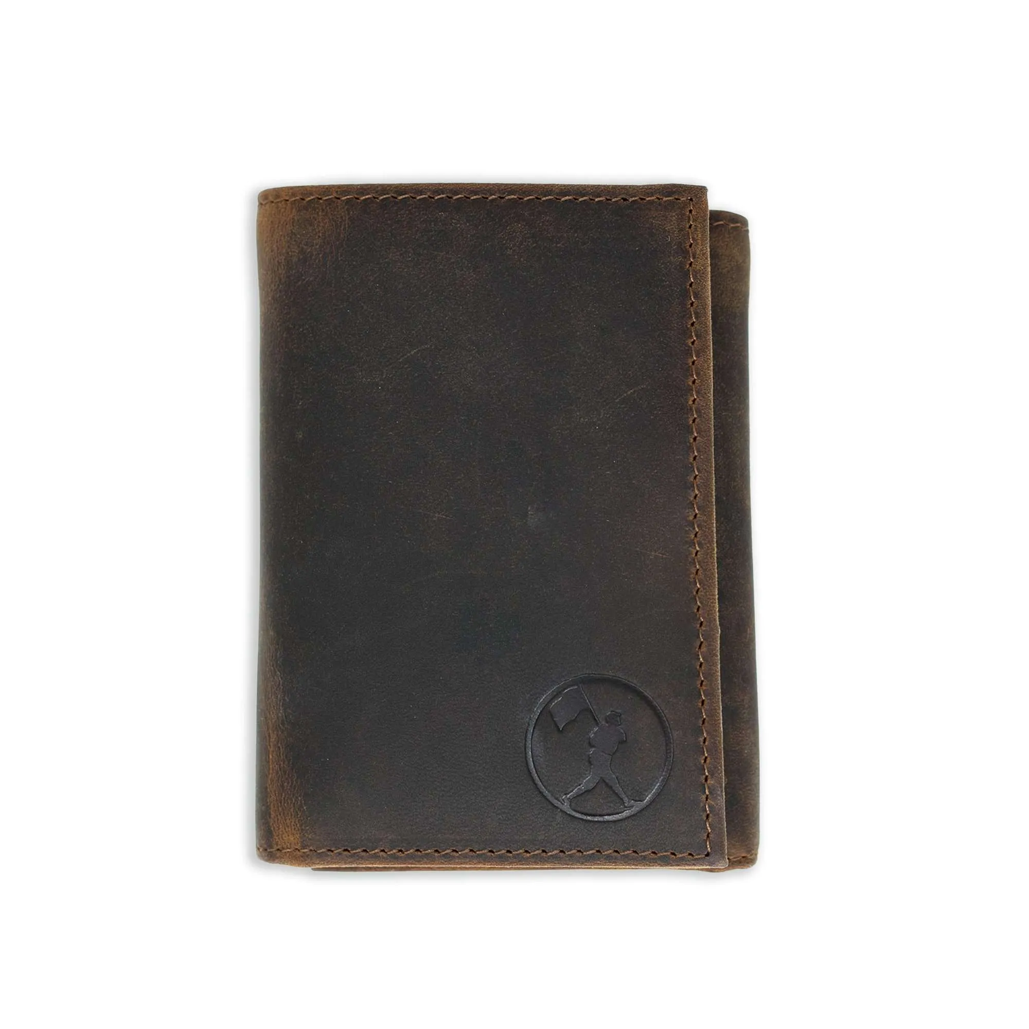 Flag Man Badge Trifold Glove Leather Wallet - Oak