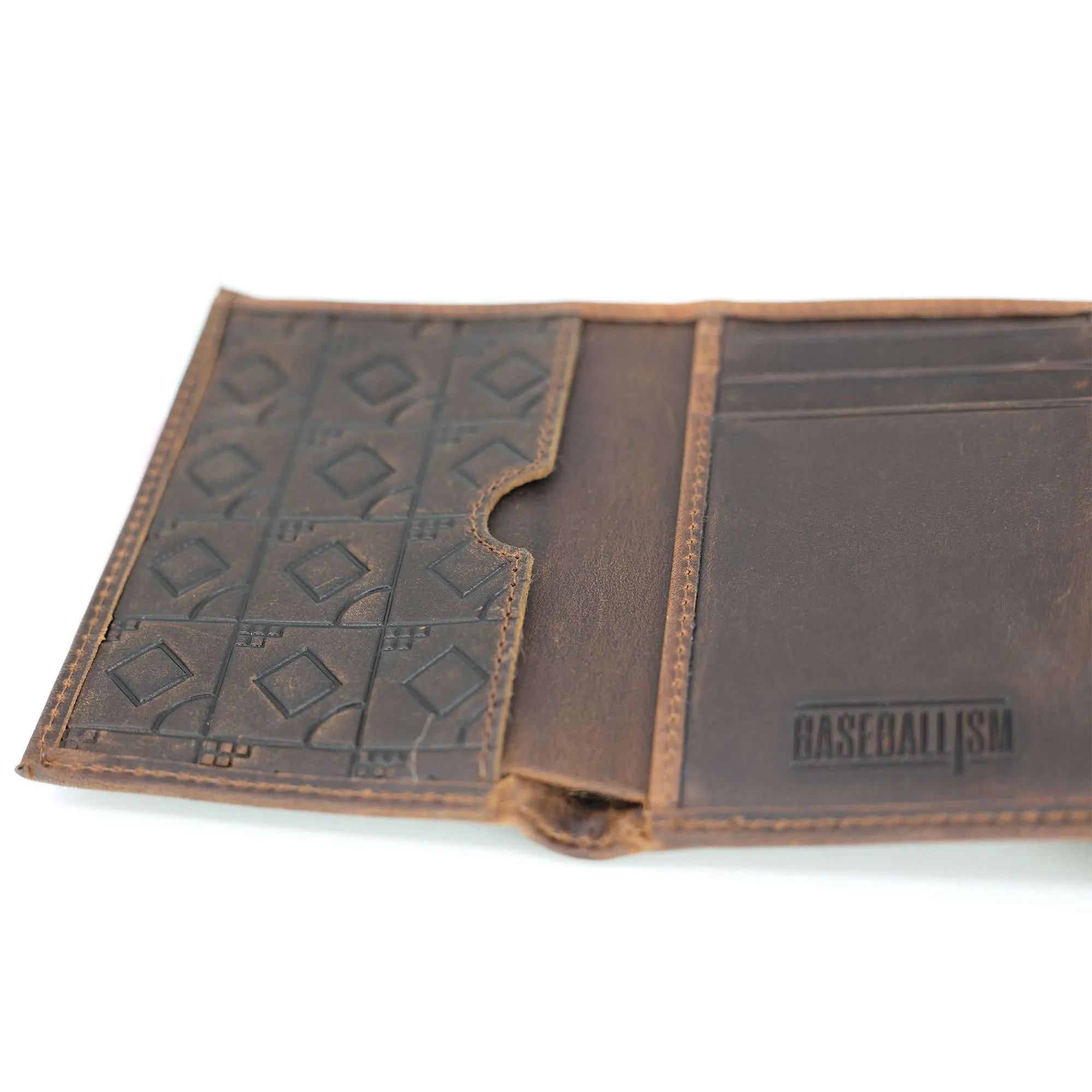 Flag Man Badge Trifold Glove Leather Wallet - Oak