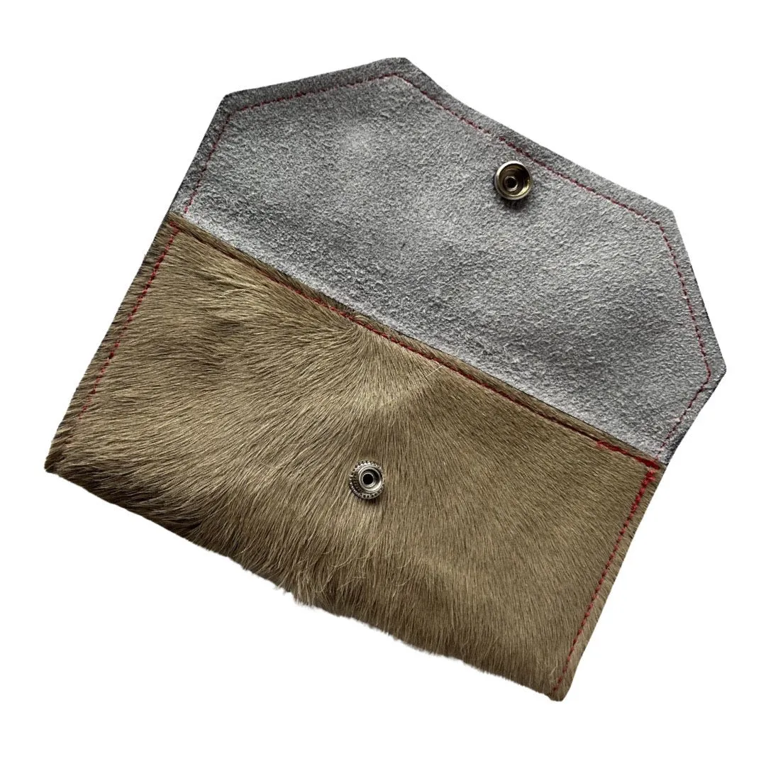 Folio- Taupe cowhide with red button wallet