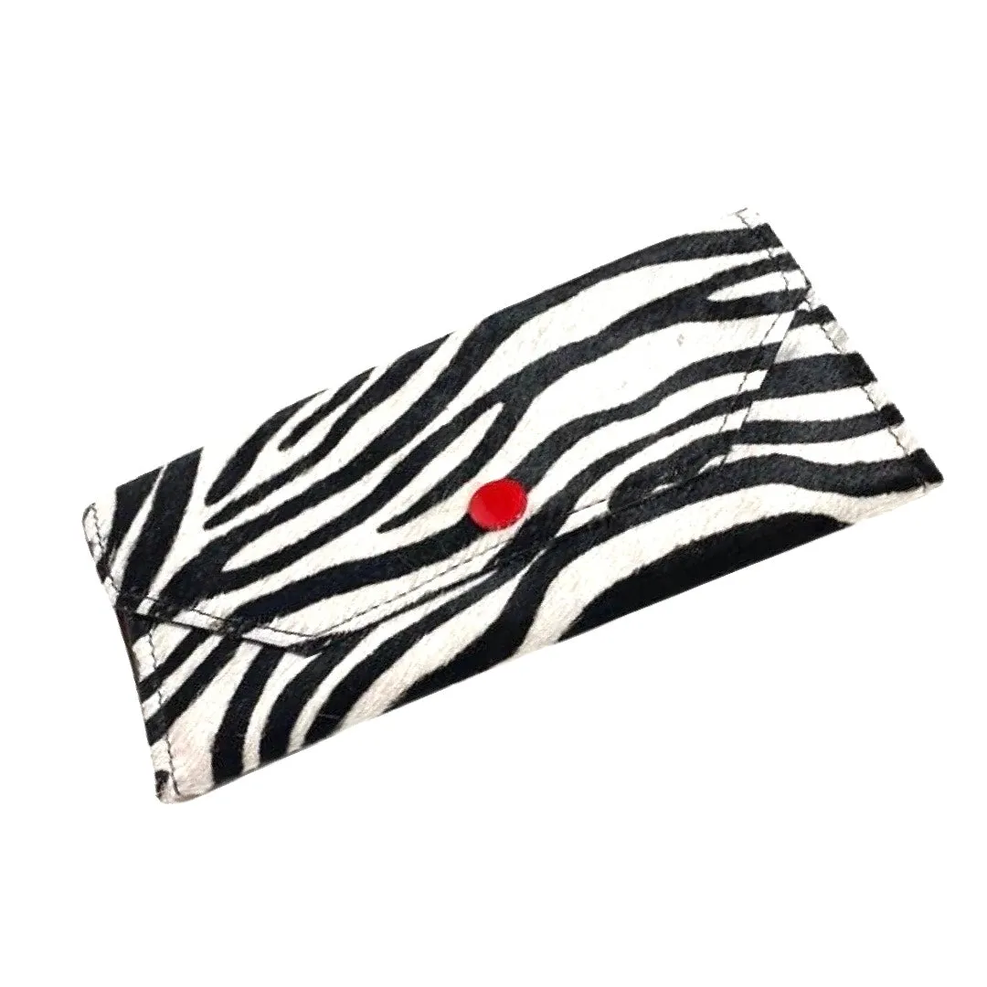 Folio- zebra cowhide with red button wallet