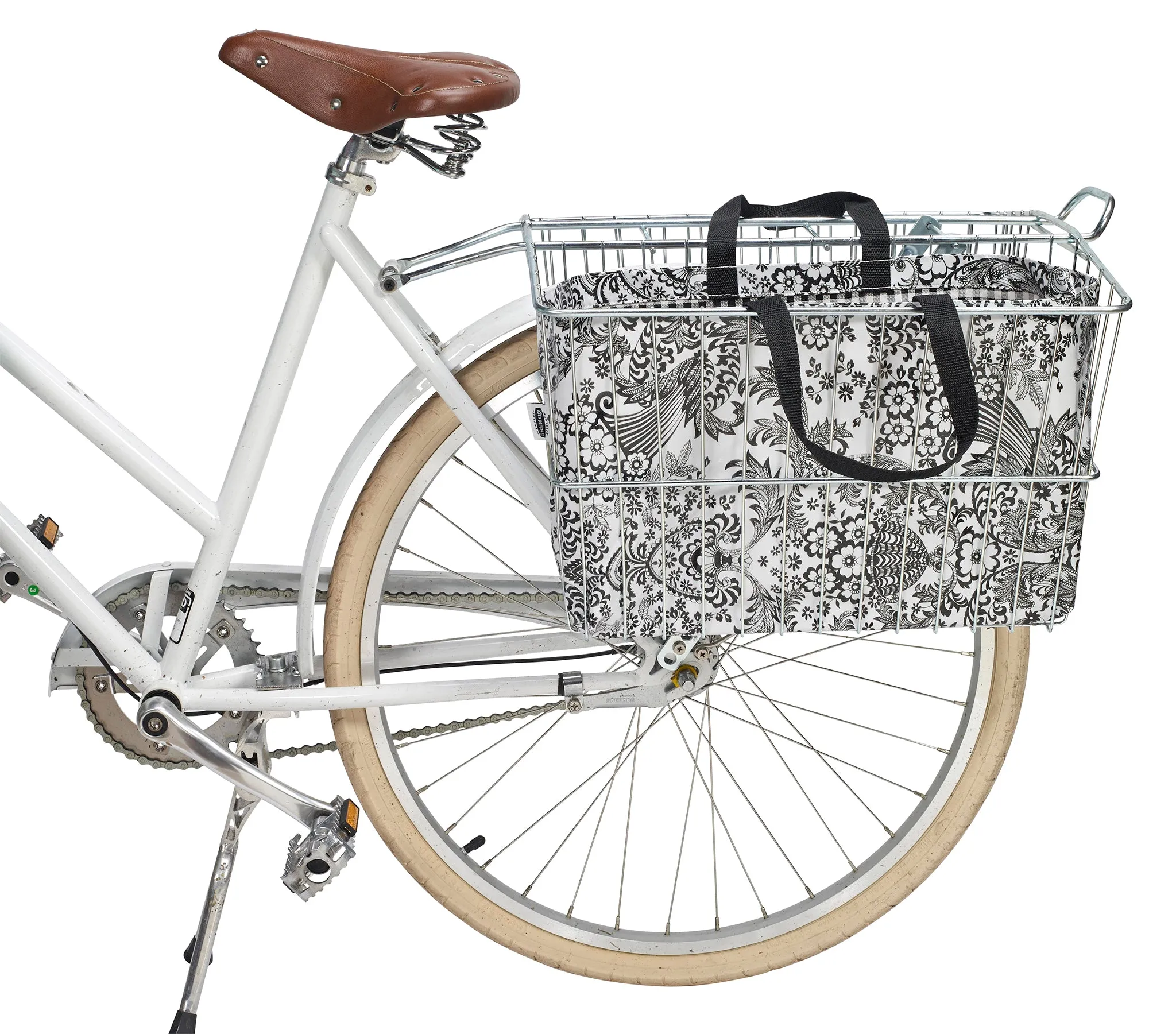 Freckled Sage Oilcloth Bike Basket Tote Black Toile