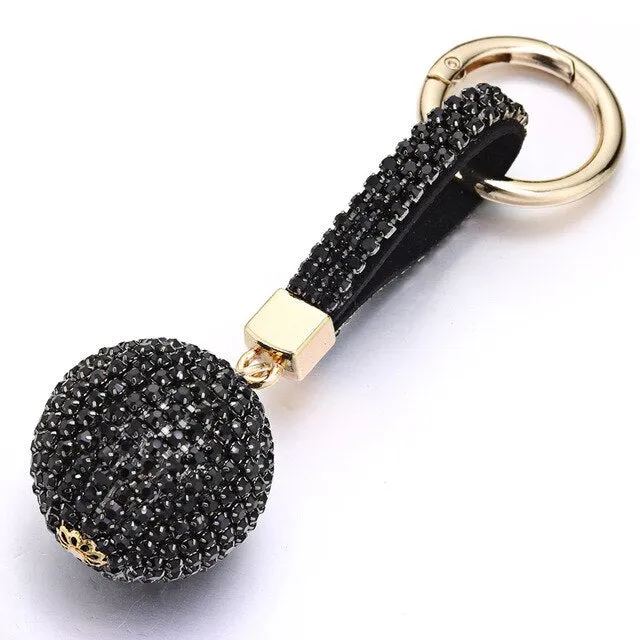 Full Ball Crystal Keychain Rhinestone Leather Strap High Quality Handbag Purse Bag Pendant Charm Keyring For Car Key Chain K399