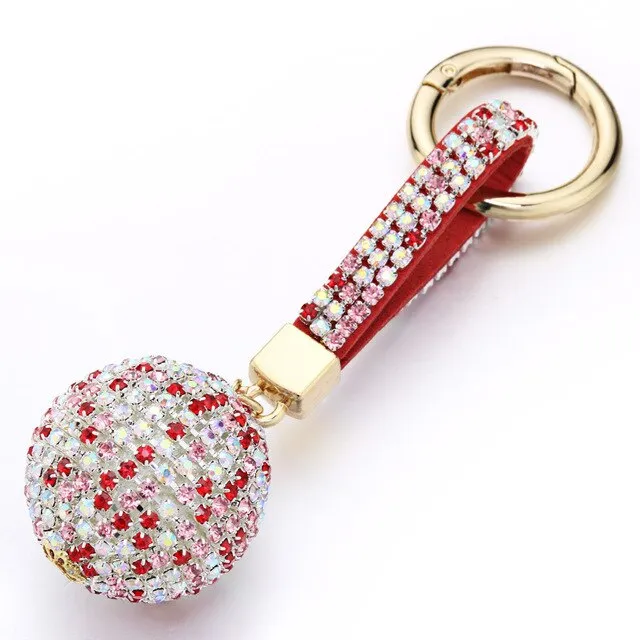 Full Ball Crystal Keychain Rhinestone Leather Strap High Quality Handbag Purse Bag Pendant Charm Keyring For Car Key Chain K399