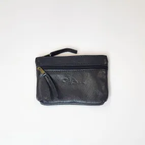 Gia leather black double zip purse