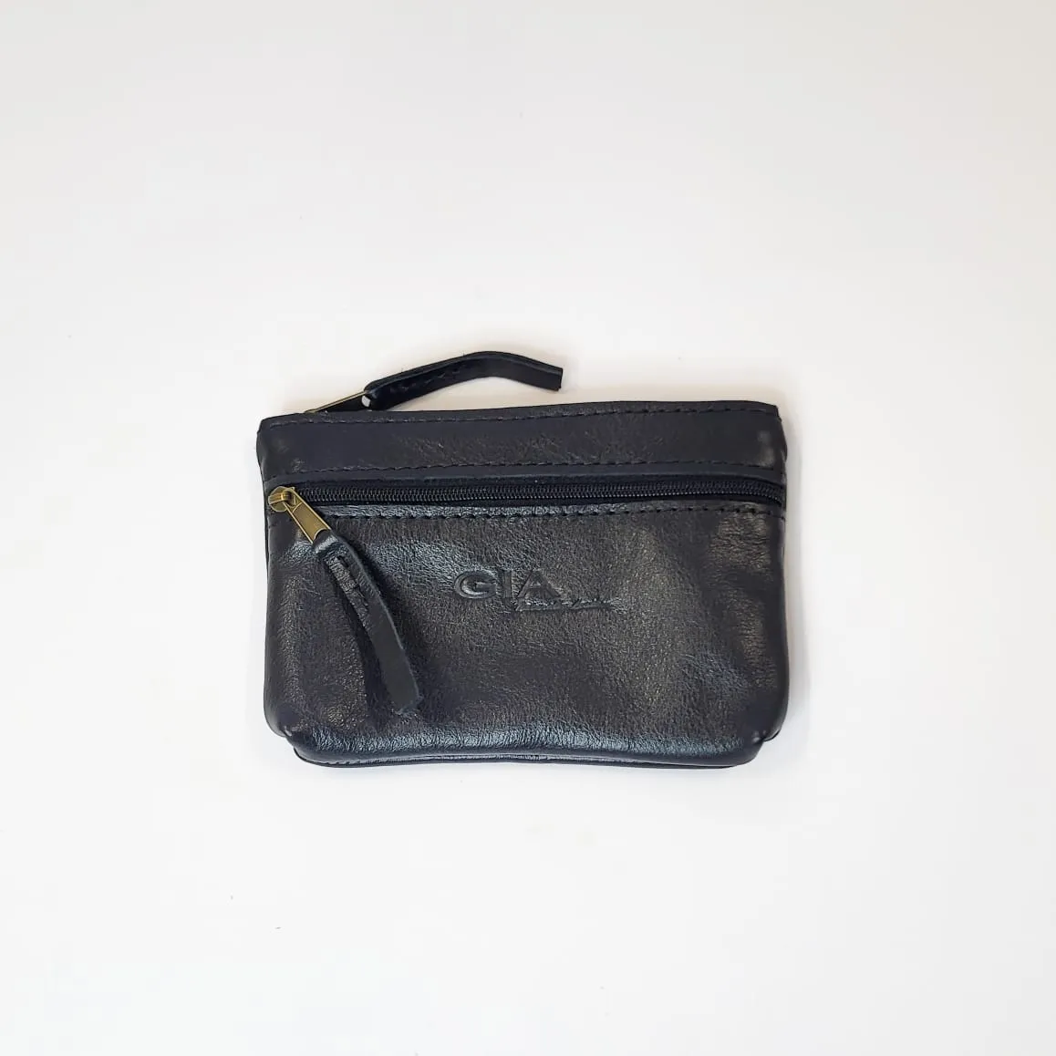 Gia leather black double zip purse