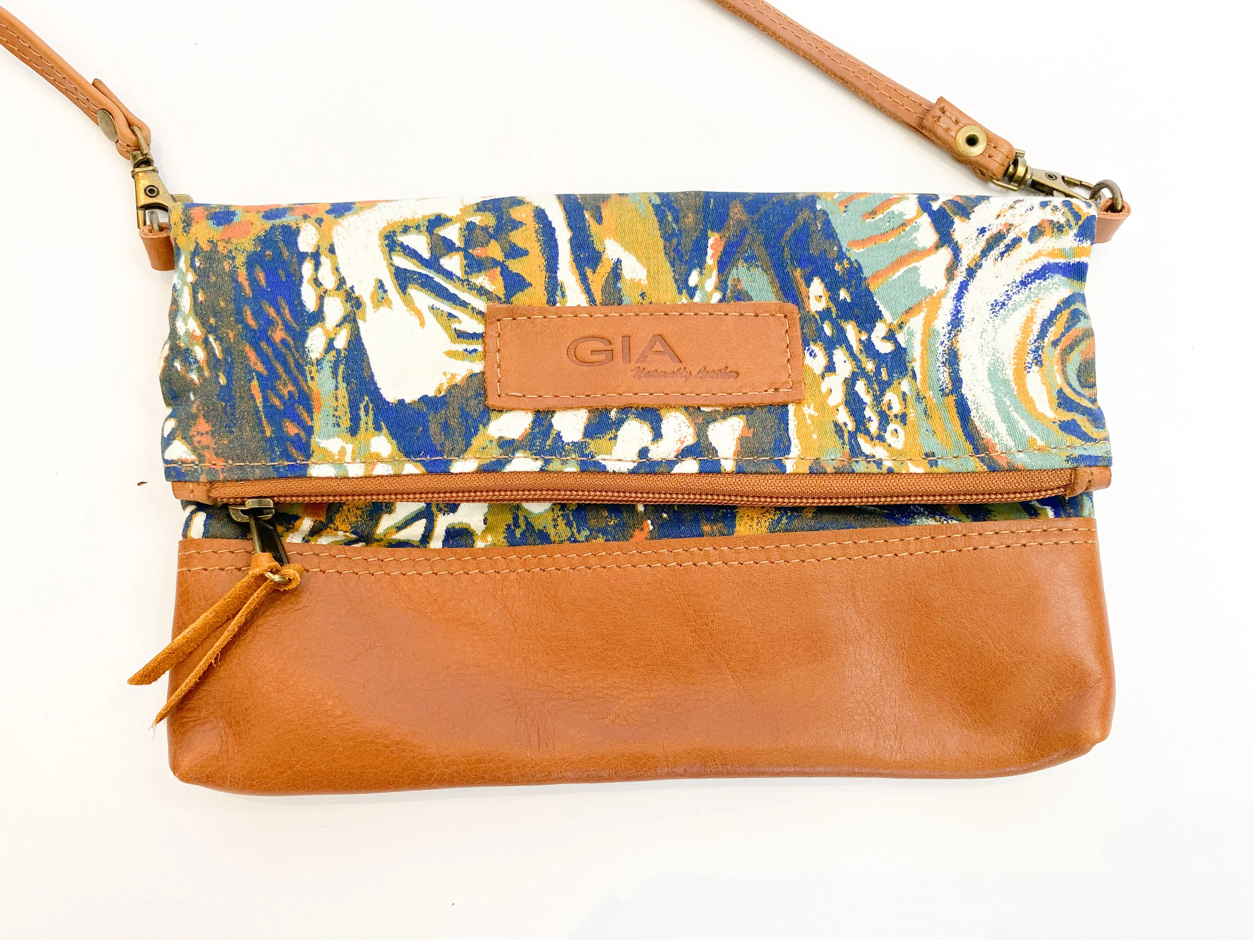 Gia leather multi art foldover bag