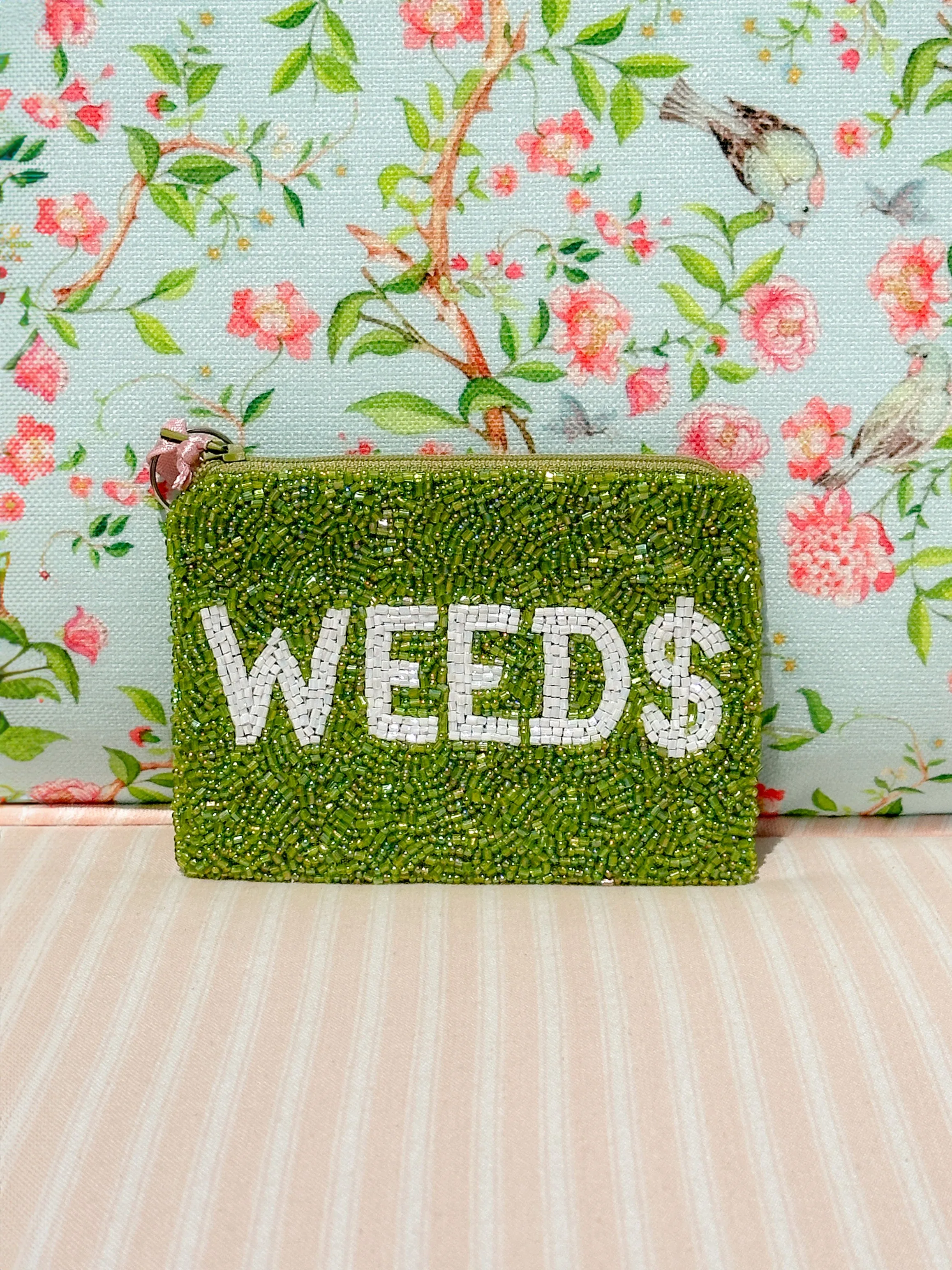 Glamfox - Green Weed Money Beaded Coin Purse