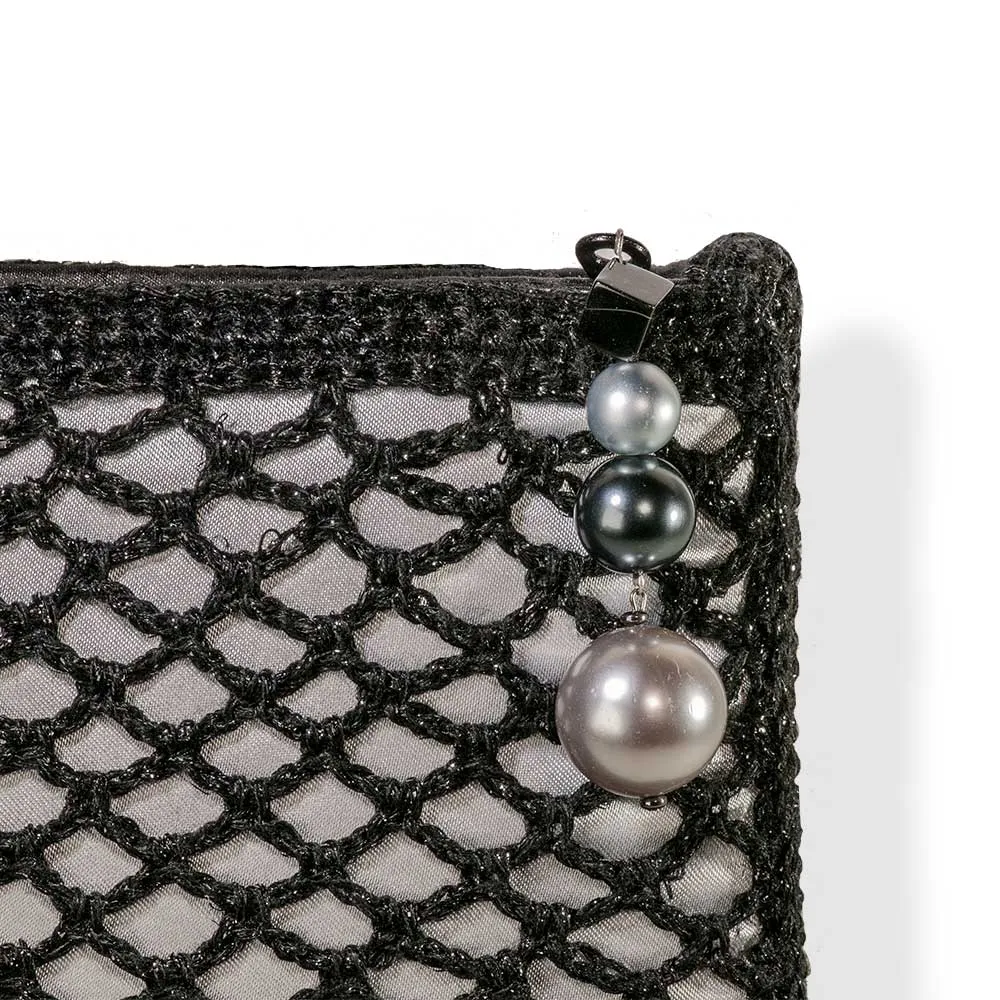 Handmade Black Silver Shimmering Knitted Crochet Bag