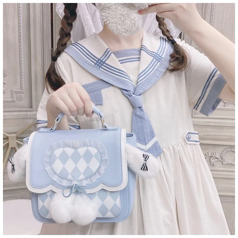 Kawaii Fluffy Bunny Ears Blue Lolita Backpack ON643