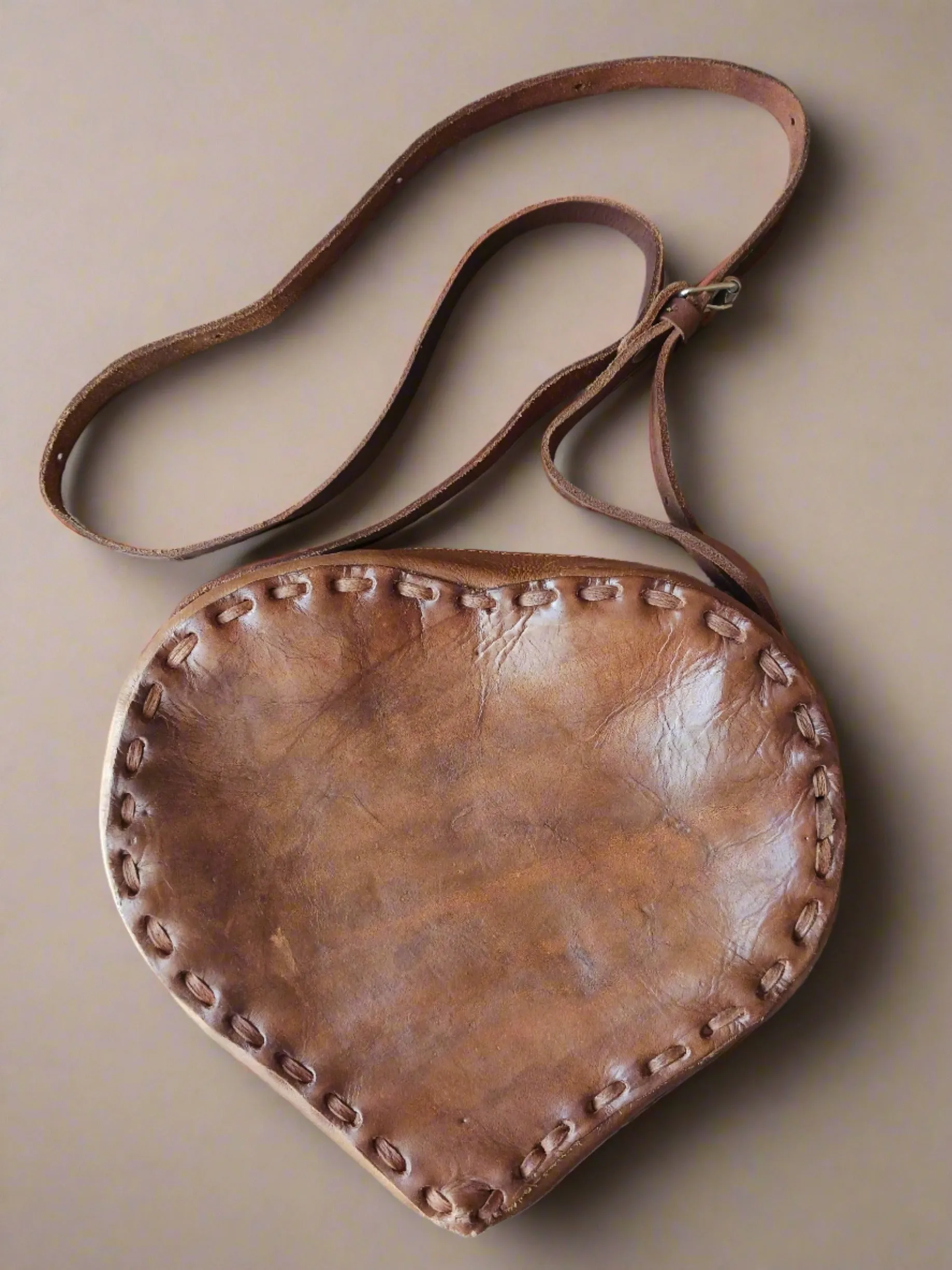 Leather heart embroidered purse