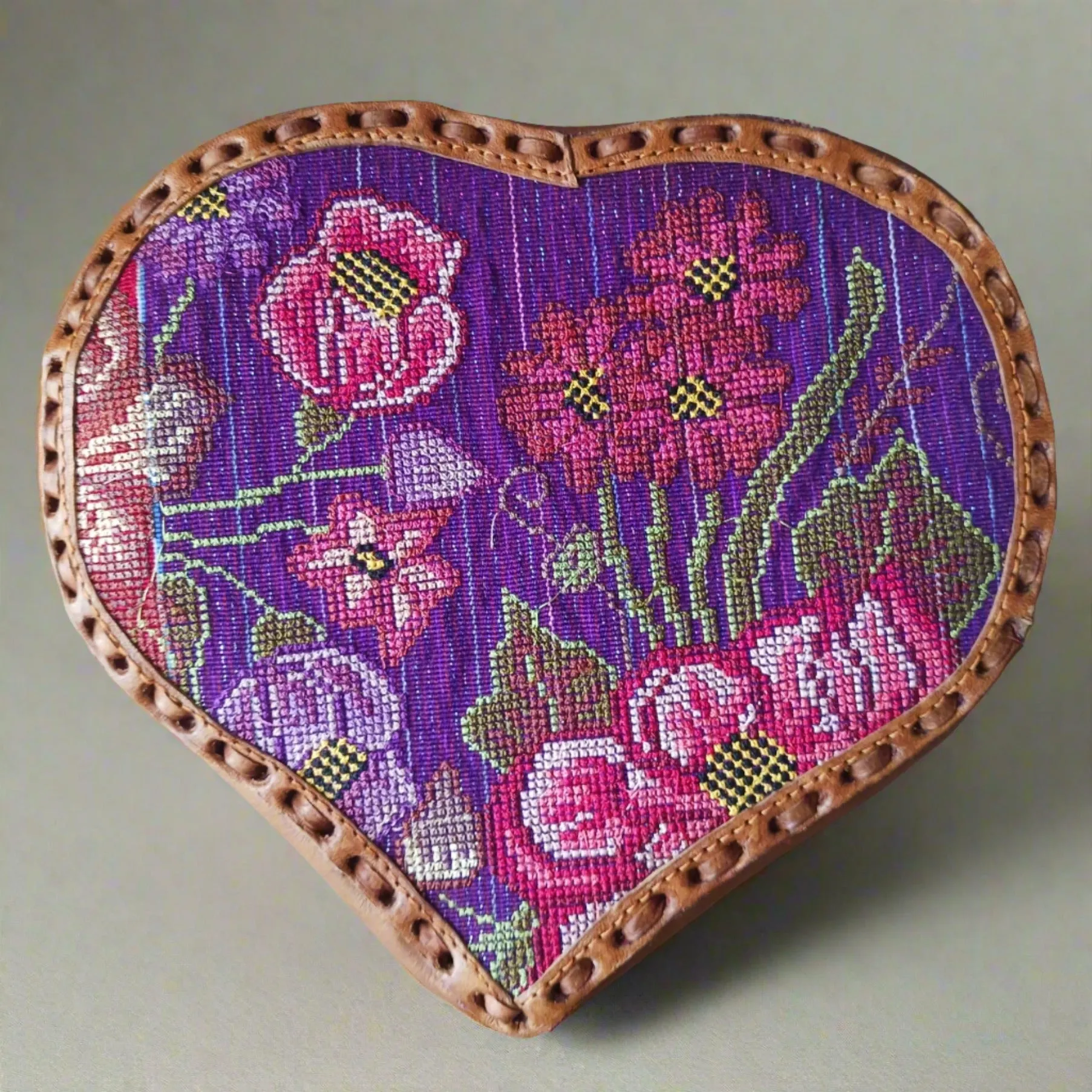 Leather heart embroidered purse