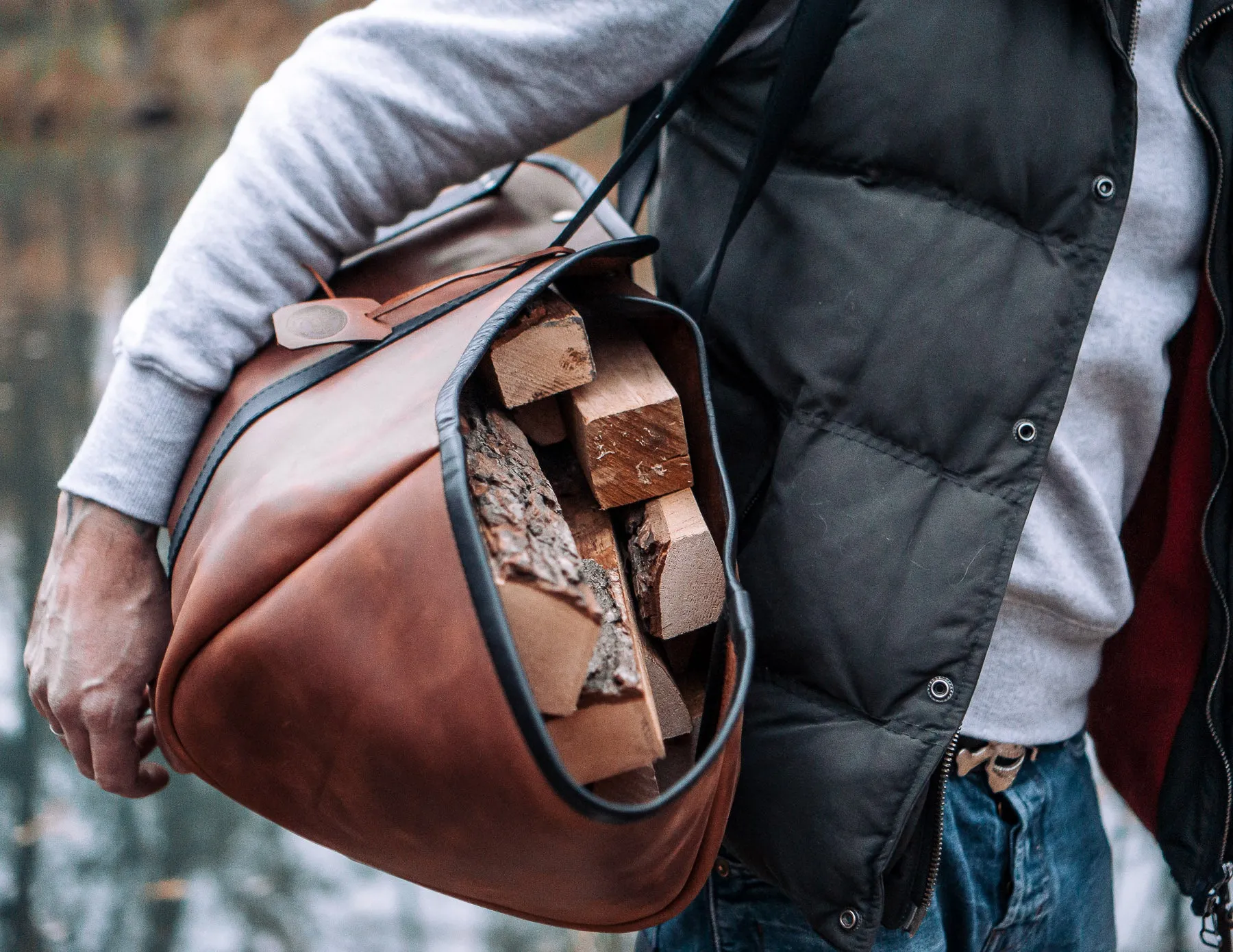 Log Carrier, Firewood Leather Bag, HandMade