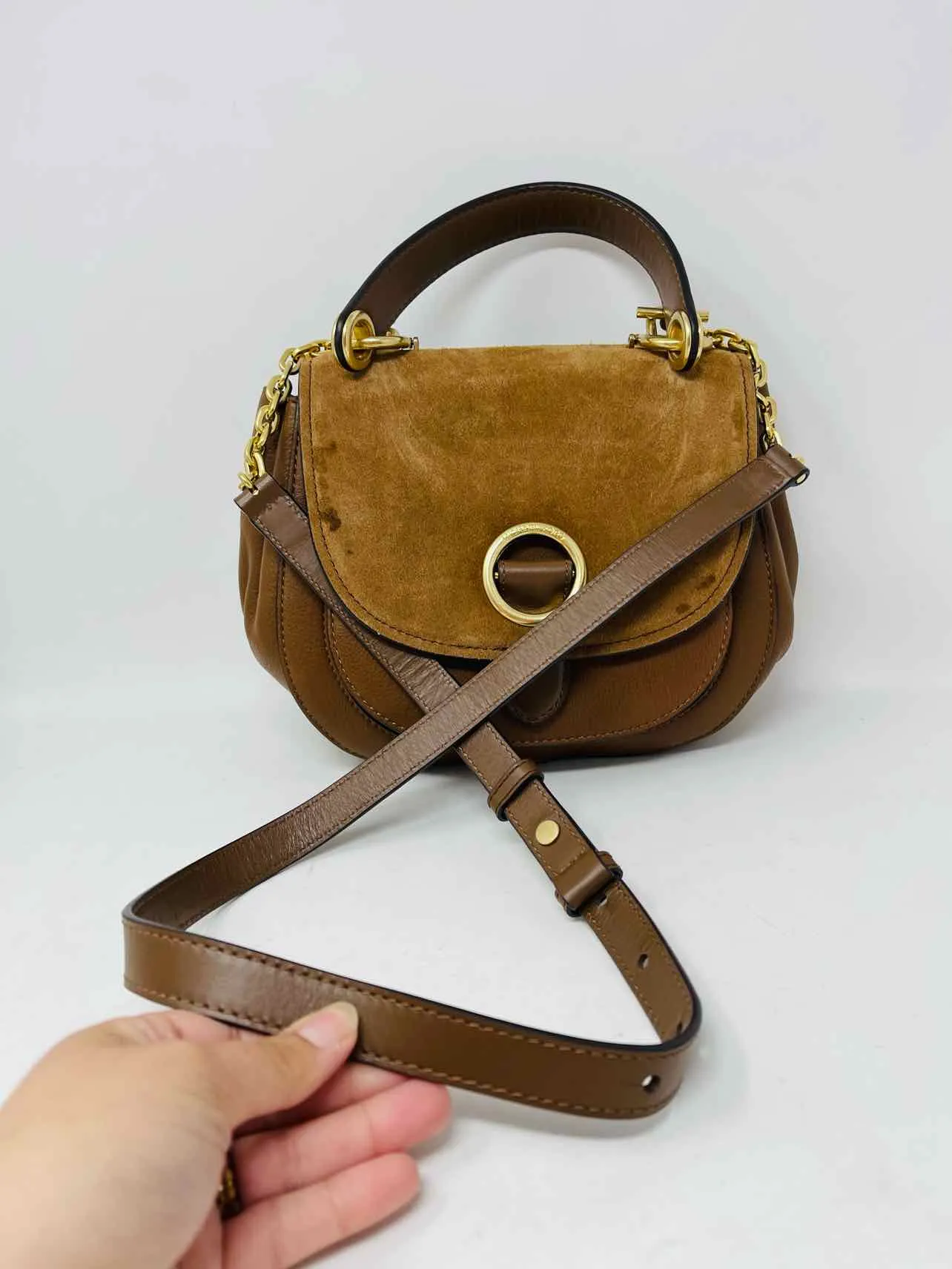 Michael Michael Kors Brown/Gold Suede AS IS Designer Crossbody Purse