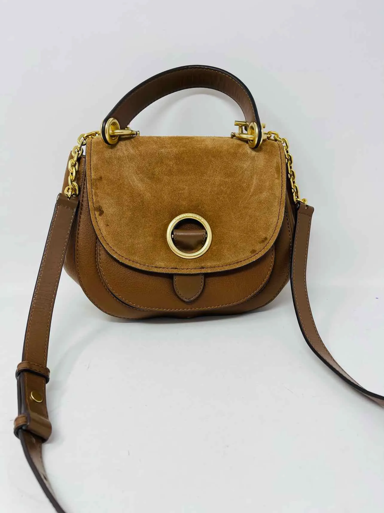 Michael Michael Kors Brown/Gold Suede AS IS Designer Crossbody Purse