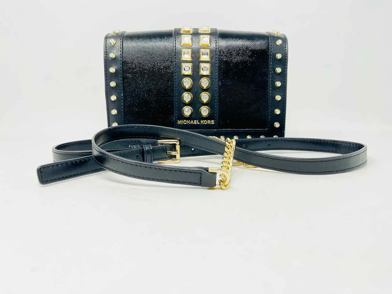 Michael Michael Kors Size Black/Gold Studded Leather Designer Crossbody Purse