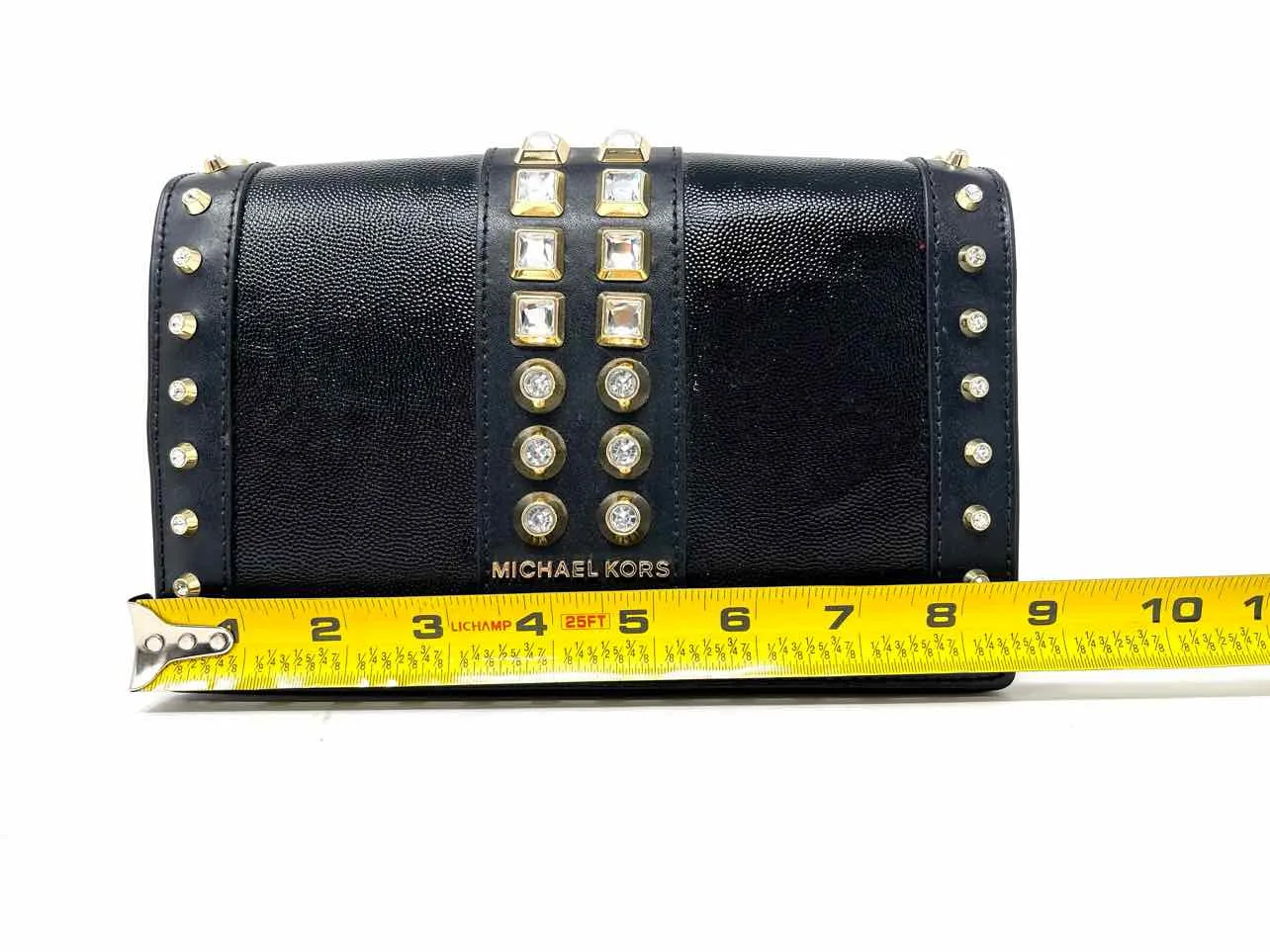 Michael Michael Kors Size Black/Gold Studded Leather Designer Crossbody Purse